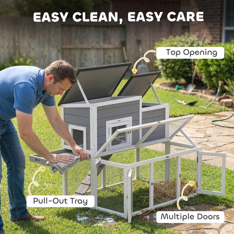 Two Level Rabbit Hutch with Easy Clean Tray and Secure Run for Indoor or Outdoor Use Grey AOSOM