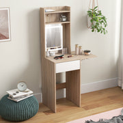 Dressing Table with Adjustable LED Mirror and Storage for Small Bedrooms Natural Wood AOSOM