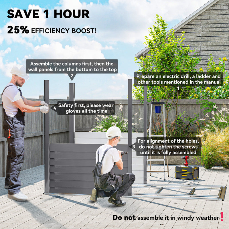 5 x 9ft Metal Garden Storage Shed with Foundation Kit and Lockable Doors Grey