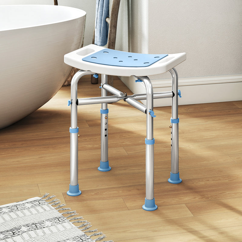 Height Adjustable Aluminium Shower Stool for Bath Safety and Comfort, Light Blue