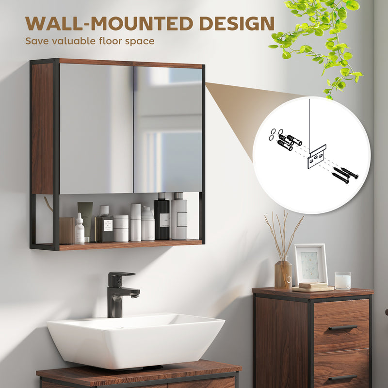 Bathroom Mirror Cabinet With Soft Close Doors And Adjustable Shelf For Storage, Natural Wood