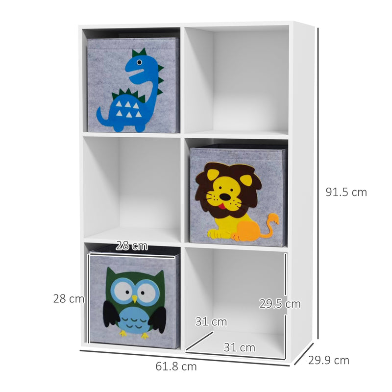 Kids Storage Unit With 3 Fabric Drawers Ideal for Toys and Books White AOSOM