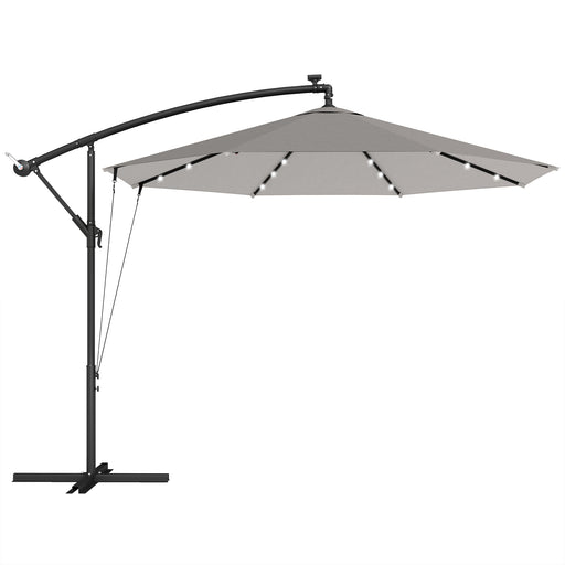 Cantilever Garden Parasol with Solar LED Lights for Shaded Outdoor Seating Light Grey Outsunny