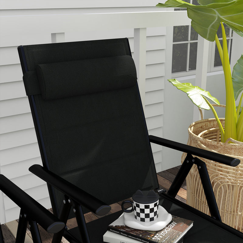 Set of 2 Black Garden Chairs with Armrests and Cushions for Relaxing Outdoor Seating
