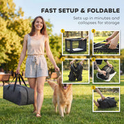 Foldable Dog Crate for Travel and Home with Mesh Panels and Washable Pad Army Green AOSOM