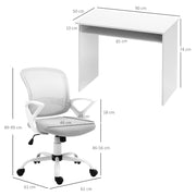 Home Office Chair and Computer Desk Set With Storage Shelf for Study or Work, White and Grey