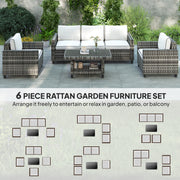 6 Seater Rattan Garden Furniture Set with Cushions Light Grey by Outsunny