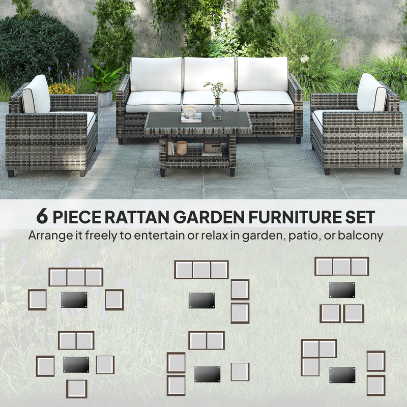 6 Seater Rattan Garden Furniture Set with Cushions Light Grey by Outsunny