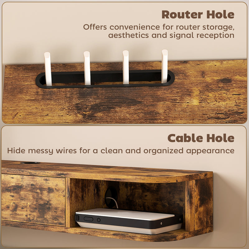 Wall Mounted TV Unit 120 cm for TVs up to 50 Inch with Storage Shelf Rustic Brown