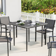Garden Dining Table for 4 with Parasol Hole and Easy Care Faux Wood Top Dark Grey Outsunny