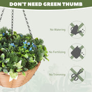 Set of 2 Artificial Hanging Flower Baskets with Pinecones for Home or Office Decor, Green