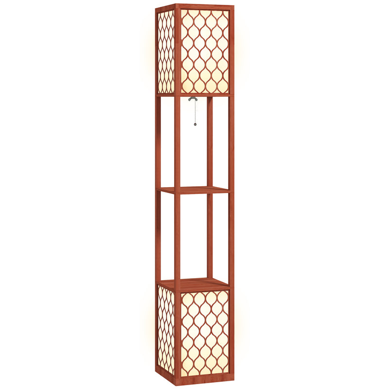 Brown Duo Light Floor Lamp with Storage Shelves Ideal for Living Rooms by HOMCOM