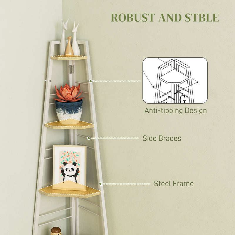 White Wood Effect Five Tier Corner Shelf for Home or Office Storage