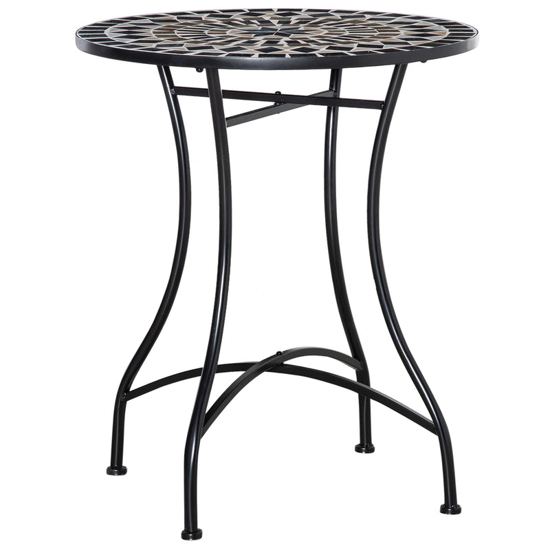 60cm Mosaic Outdoor Round Patio Table Stylish and Weatherproof in Black by Outsunny