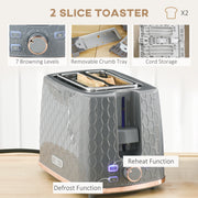 Fast Boil Kettle and 2 Slice Toaster Set With Auto Shut Off and Browning Control Grey