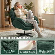 Bedroom Swivel Accent Chair with Wingback Support and Soft Velvet Upholstery Dark Green AOSOM
