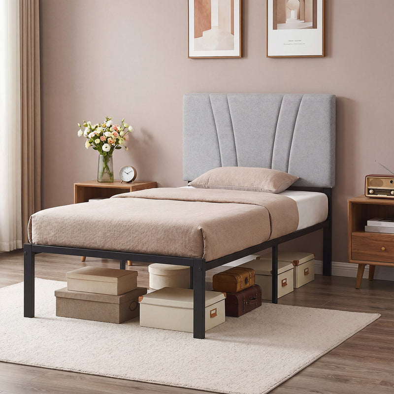 Single Bed Frame with Padded Headboard and 26 cm Underbed Storage Space Black Homcom
