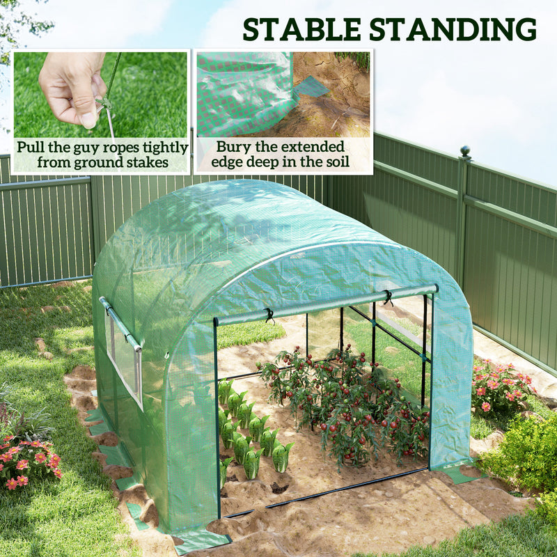 3x3m Walk In Polytunnel Greenhouse Green Weather-Resistant Grow Tent by Outsunny