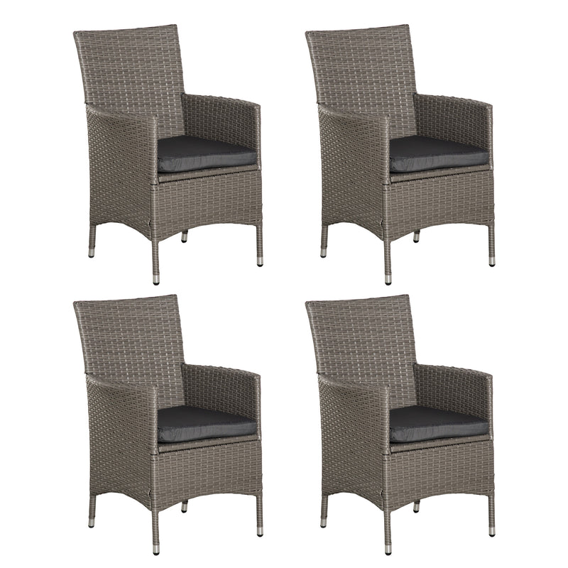 Grey Rattan Garden Armchairs Set of 4 With Cushions Ideal for Outdoor Relaxing