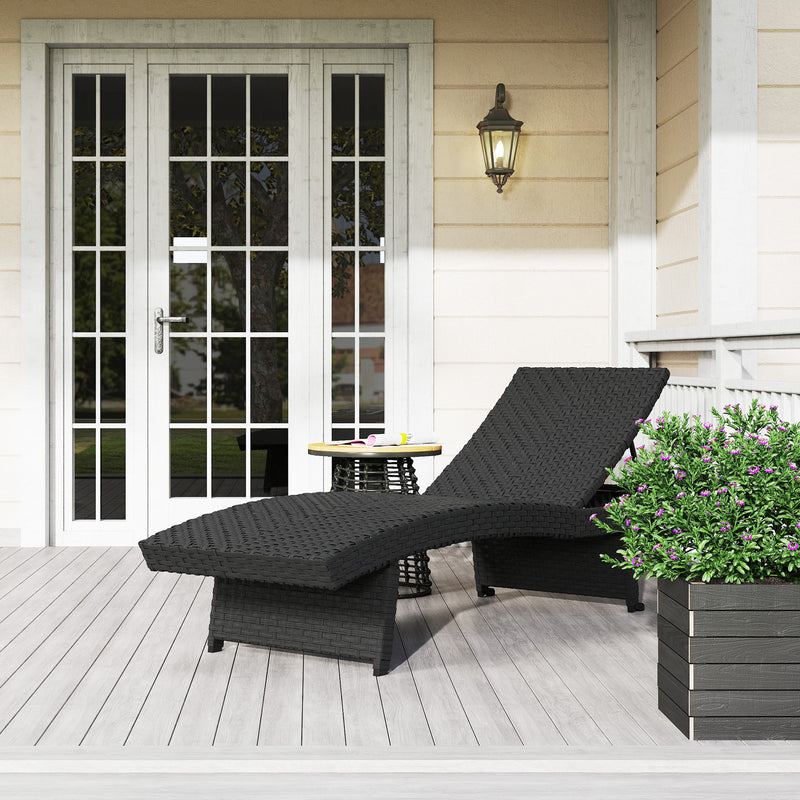 Black Rattan Folding Sun Lounger With Adjustable Backrest and Wheels by Outsunny