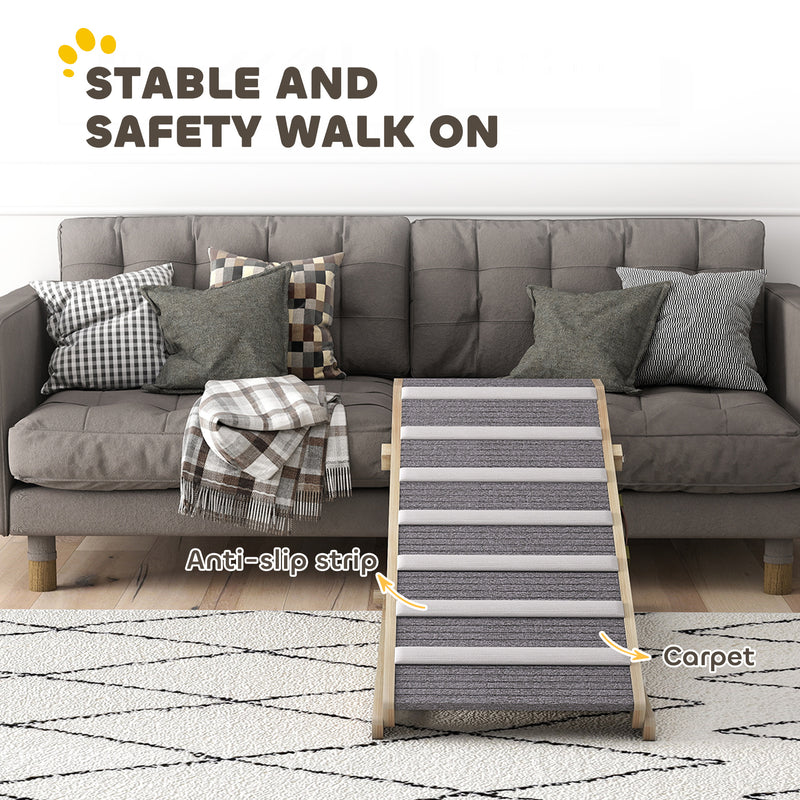 Adjustable Folding Dog Ramp for Sofa or Bed with 4 Heights Non Slip Design Brown AOSOM