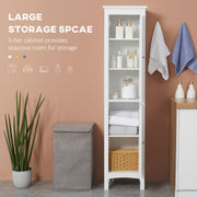 Tall Slim Bathroom Storage Cabinet With Adjustable Shelves And Double Doors, White