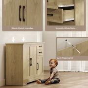 Sideboard with Adjustable Shelf for Organised Dining or Living Room Storage Natural Wood AOSOM