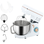 White 1400W Stand Mixer 5L with 6 Speeds Dough Hook Whisk and Splash Guard by HOMCOM