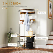 Industrial Style Hallway Coat Rack With Shoe Bench in Brown and Black by HOMCOM