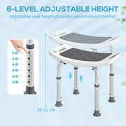 Height Adjustable Shower Stool With Padded Seat and Drainage Holes For Bathroom Use Grey