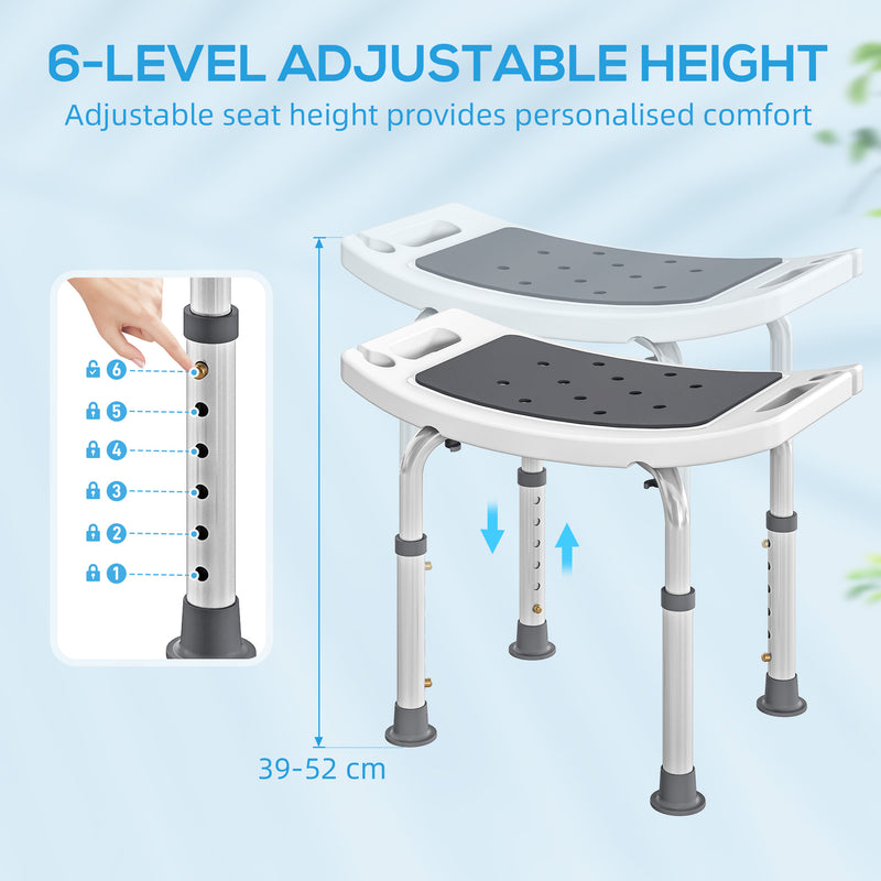 Height Adjustable Shower Stool With Padded Seat and Drainage Holes For Bathroom Use Grey