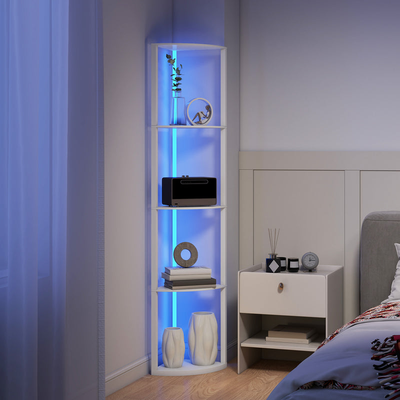 5 Tier LED Floor Lamp With Adjustable Shelves And Remote Control For Living Room White