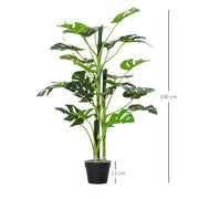 Artificial Monstera Cheese Plant Tree Set of 2 With 21 Leaves for Home or Garden Green