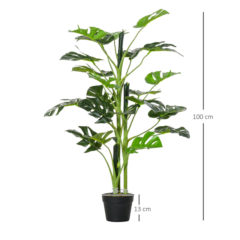 Artificial Monstera Cheese Plant Tree Set of 2 With 21 Leaves for Home or Garden Green