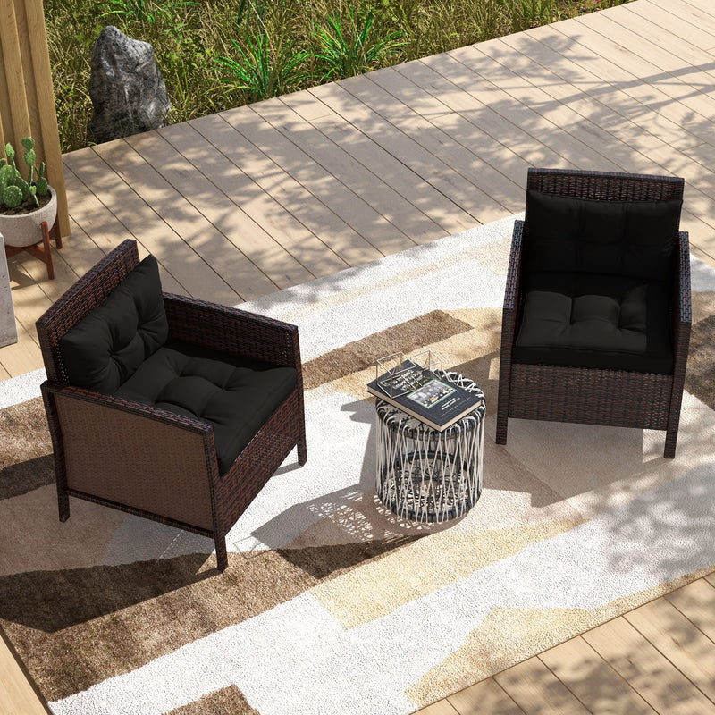 2 Piece Garden Chair Cushions Set with Back Support for Indoor or Outdoor Use Black AOSOM