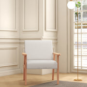 Accent Armchair with Wide Wooden Frame and Thick Linen Seat for Home or Office Cream White