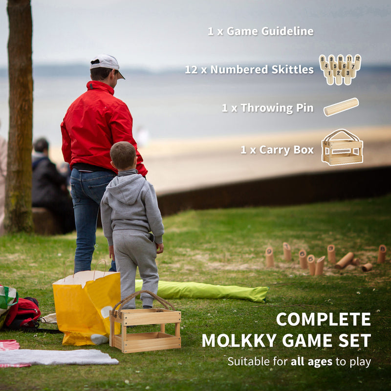 Wooden Molkky Skittles Game With Carry Box For Outdoor Garden Party Fun Natural AOSOM