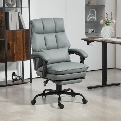 Grey Faux Leather Reclining Executive Swivel Office Chair With Footrest by HOMCOM