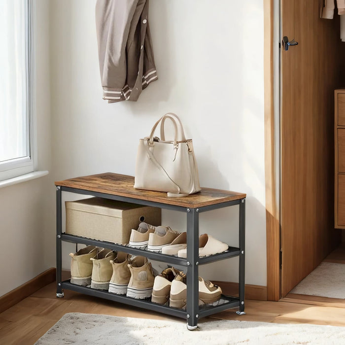Wooden Shoe Bench with 2-Tier Storage Rack for Entryway and Hallway by Vasagle