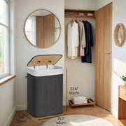 Foldable Bamboo Laundry Hamper with Lid 72L Storage Basket with Three Handles by Songmics