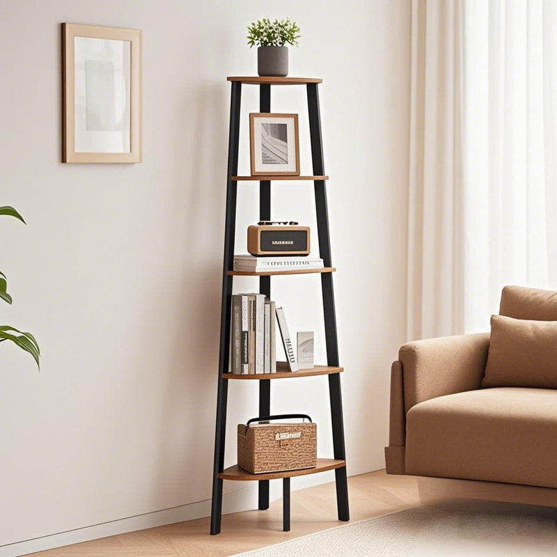 5 Tier Corner Ladder Shelf Unit for Living Room Space Saving Wood Display by Vasagle