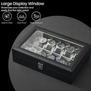 12 Slot Watch Box Organiser with Glass Lid and Removable Cushions for Display by Songmics
