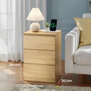 Bedside Table with Charging Station and 3 Drawers for Bedroom or Lounge by Vasagle