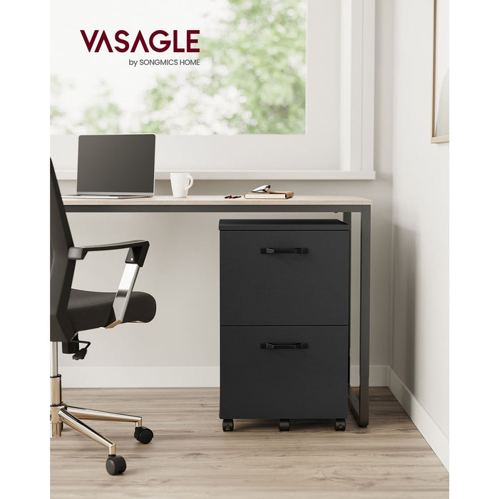 Image of a Vasagle Matte Black 2 Drawer Filing Cabinet With Wheels.