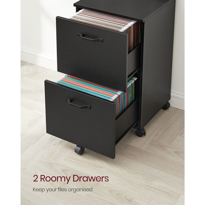 Image of a Vasagle Matte Black 2 Drawer Filing Cabinet With Wheels.