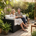 2 Seater Rattan Garden Sofa with Cushions for Comfortable Outdoor Relaxing Black Cream White