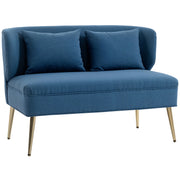 Blue sofa with gold legs on a white background