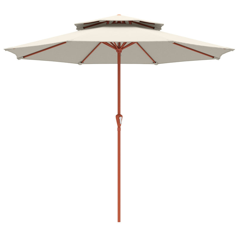 2 Tier Patio Umbrella for Garden Shade with Rotating Double Canopy and Easy Crank Outsunny