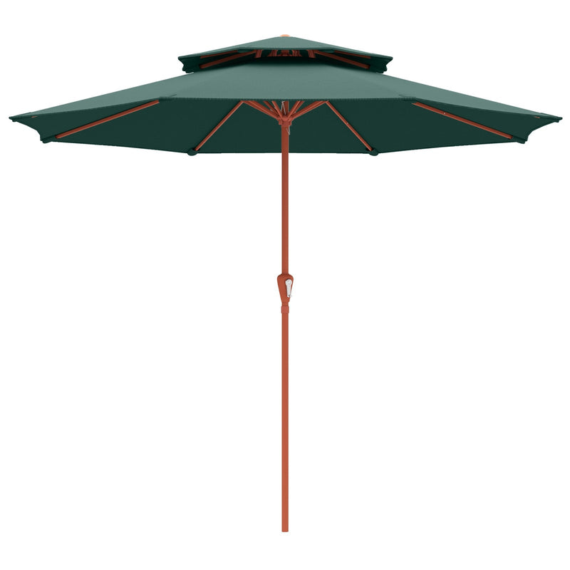 2 Tier Patio Umbrella for Garden Shade with Rotating Double Canopy and Easy Crank Outsunny