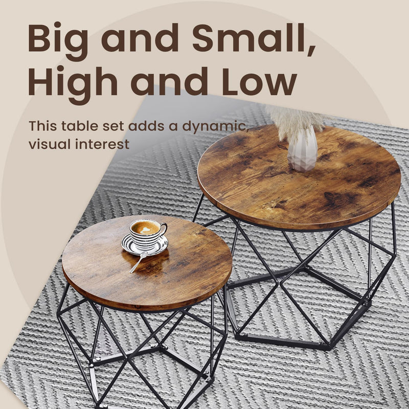 Set of 2 Round Coffee Tables Modern Nesting Design for Living Room by Vasagle